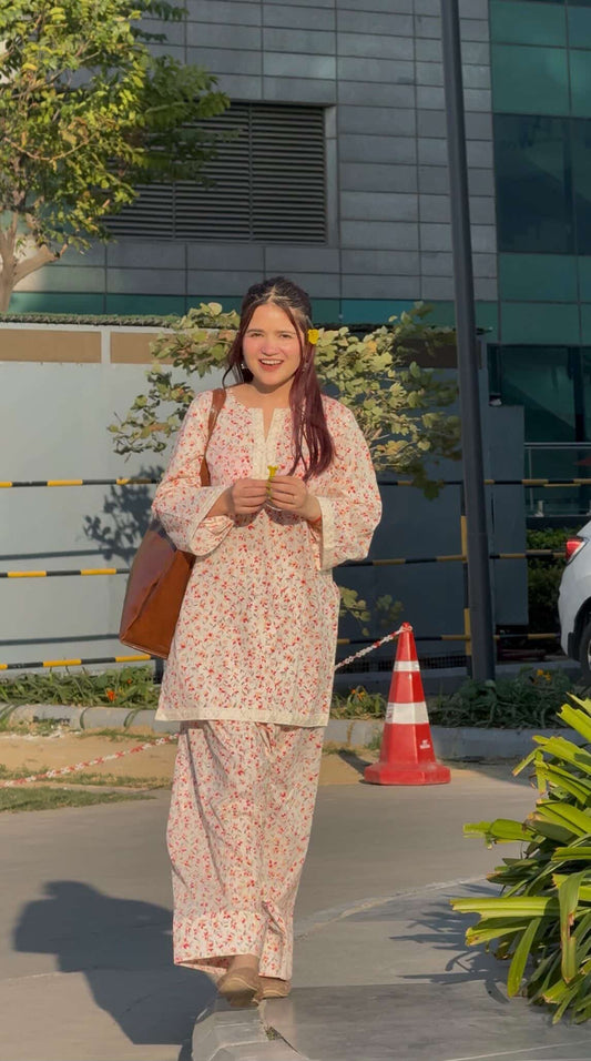 Off-White Floral Farshi Suit Set