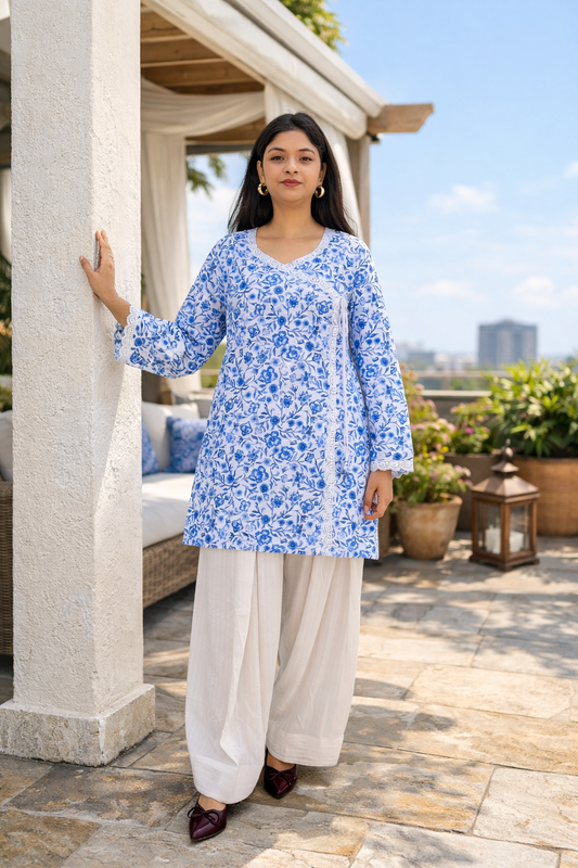 Blue Floral Farshi Suit Set – Elegant Everyday Luxury
